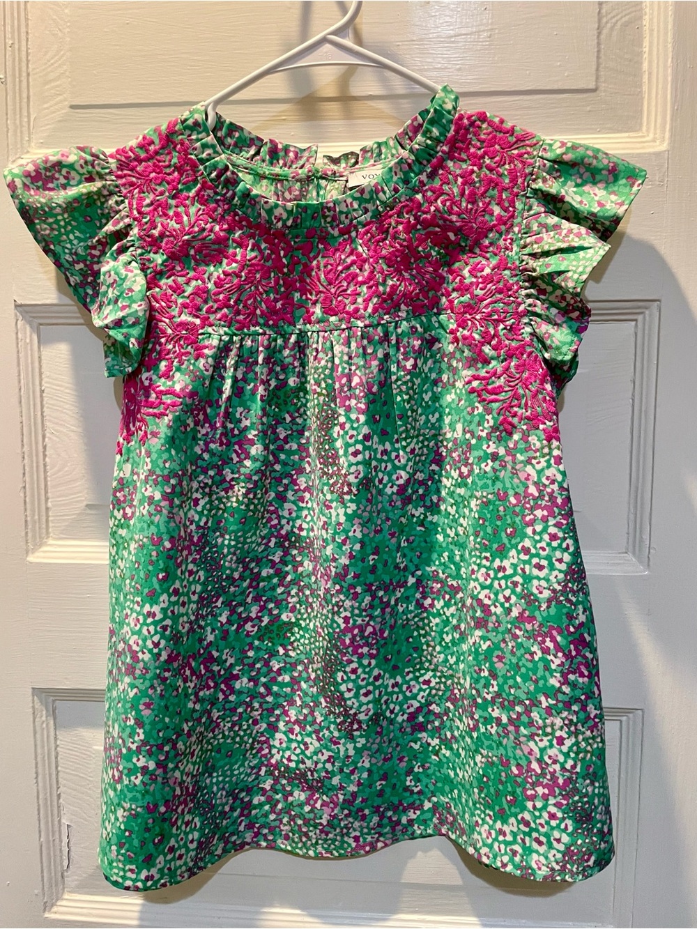 Women’s Top, Pink and Green with embroidered detail, Small